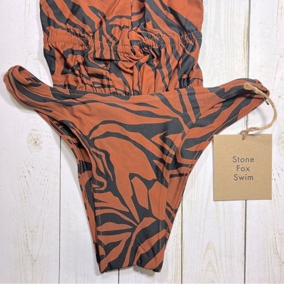 NWT Stone Fox Swim Lucia One Piece Swimsuit In Brown & Black Bengal Print | XS - Picture 10 of 13